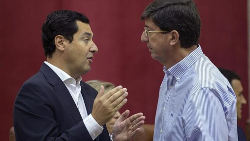 Juanma Moreno, del PP, y Juan Marín, de Ciudadanos