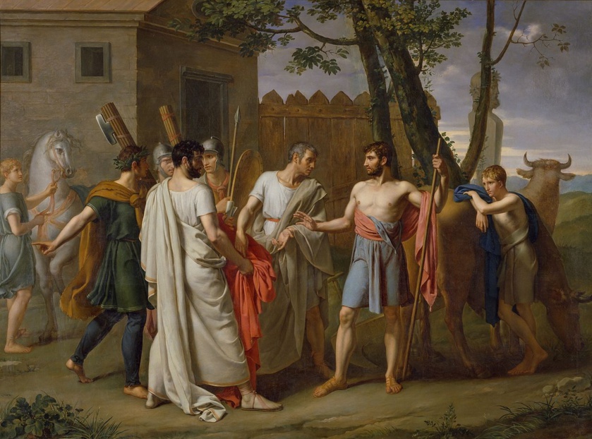 Cincinato abandona el arado para dictar leyes a Roma, cuadro de 1806 de Juan Antonio Ribera.