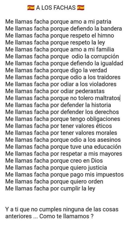 Nos llaman "fachas" pero odiamos el fascismo y sólo somos libres Nos llaman "fachas" pero odiamos el fascismo y sólo somos libres