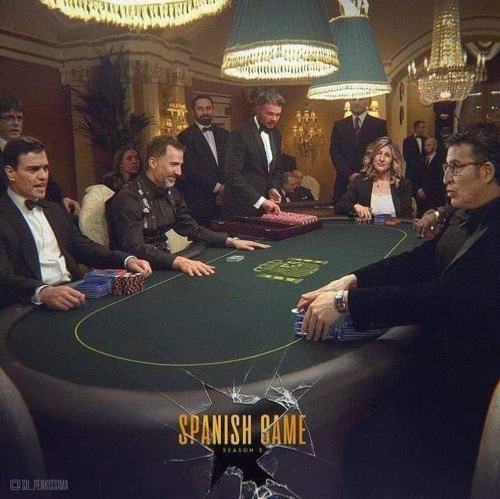 Los poderosos se juegan España en una mesa de poker. Imagen magistral que retrata la realidad española, creada por la Resistencia al abuso y la iniquidad.