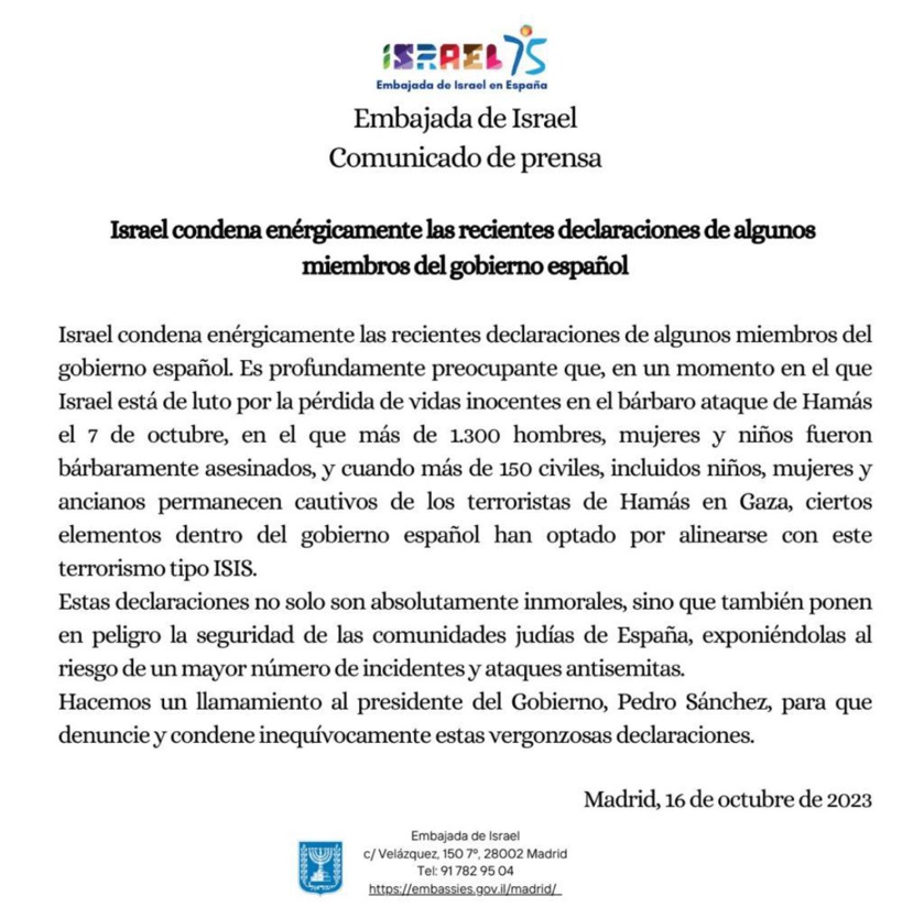 Sánchez enfrenta a España con Israel. El presidente se corrompe y se vuelve imbécil por el exceso de poder Sánchez enfrenta a España con Israel. El presidente se corrompe y se vuelve imbécil por el exceso de poder