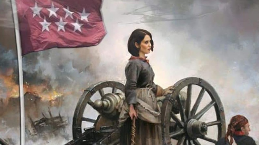 Imagen idealizada de Isabel Díaz Ayuso, que la retrata como la nueva Agustina de Aragón, la heroína popular que se enfrentó a los miserables invasores franceses.de Napoleón.