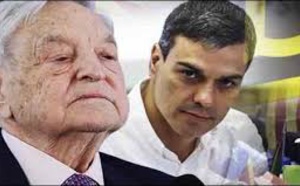 Pedro Sánchez y el multimillonario Soros, uno de sus padrinos del poder mundial oculto.
