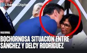 Bochorno internacional ante los besos de Pedro Sánchez a la representante del narcorégimen venezolano