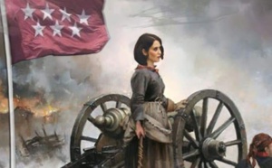 Imagen idealizada de Isabel Díaz Ayuso, que la retrata como la nueva Agustina de Aragón, la heroína popular que se enfrentó a los miserables invasores franceses.de Napoleón.