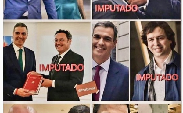 Esta imagen demuestra que el español Pedro Sánchez no es un progresista sino un golfo corrompido y rodeado de suciedad y delitos.